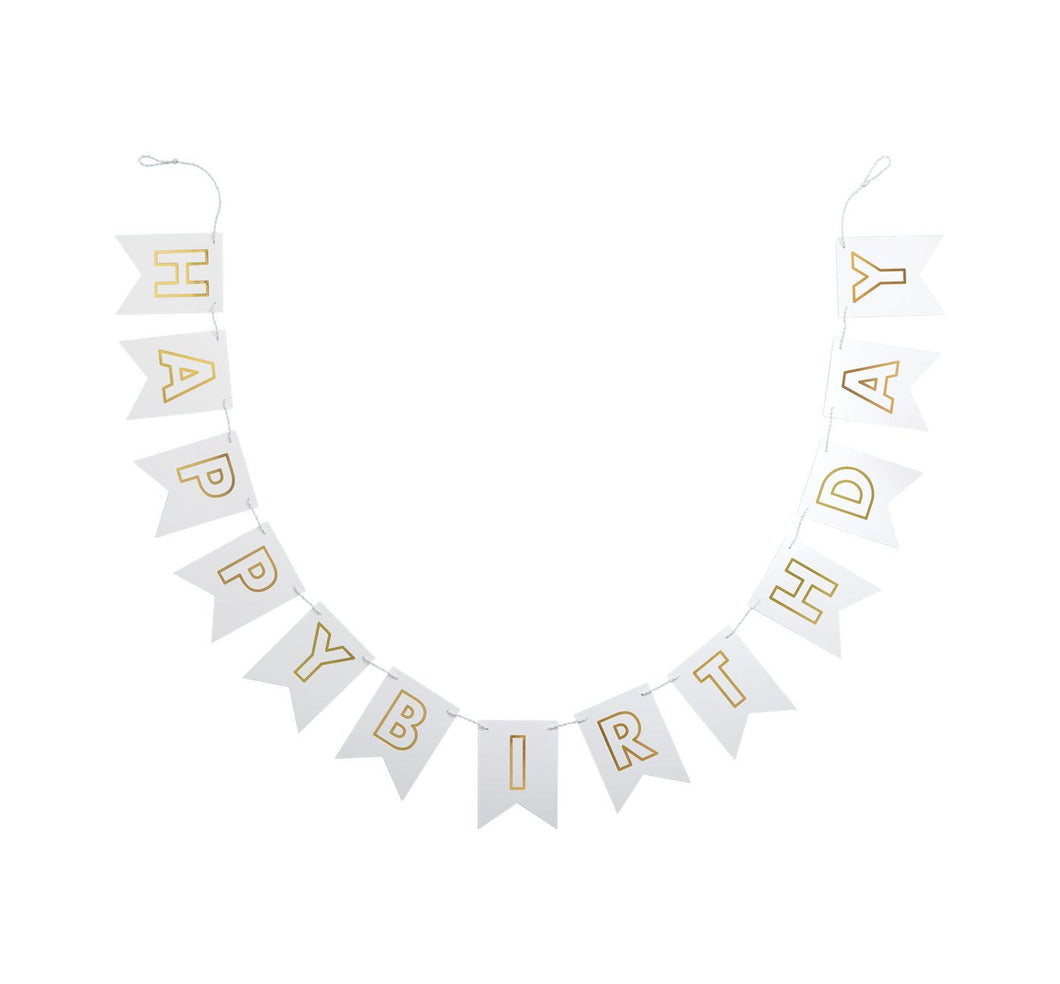 White and Gold Happy Birthday Banner