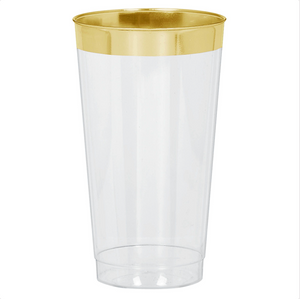 Premium Plastic Cups - Clear with Gold Trim