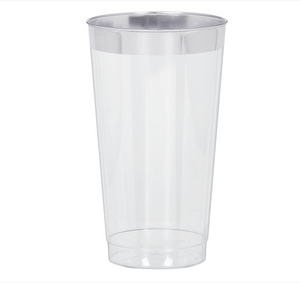 Premium Plastic Cups - Clear with Silver Trim