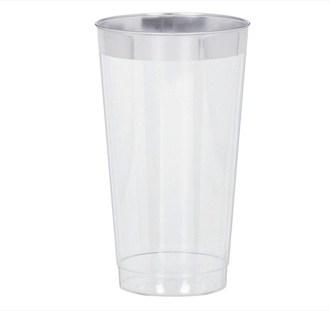 Premium Plastic Cups - Clear with Silver Trim